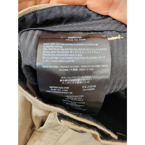 Volcom Size 33 Men's Frickin Modern Stretch Shorts Kahki Flat Front Chino Shorts - Picture 10 of 13